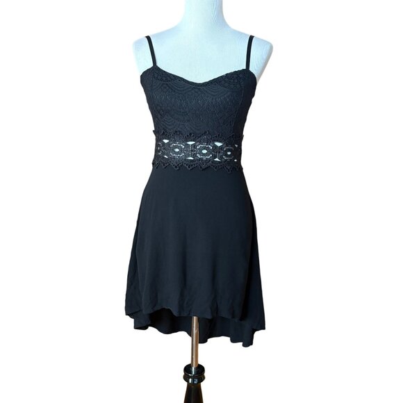 Tobi Womens Black Lace Dress Asymmetrical Hi Low Hem Adj Straps Small - Picture 1 of 10